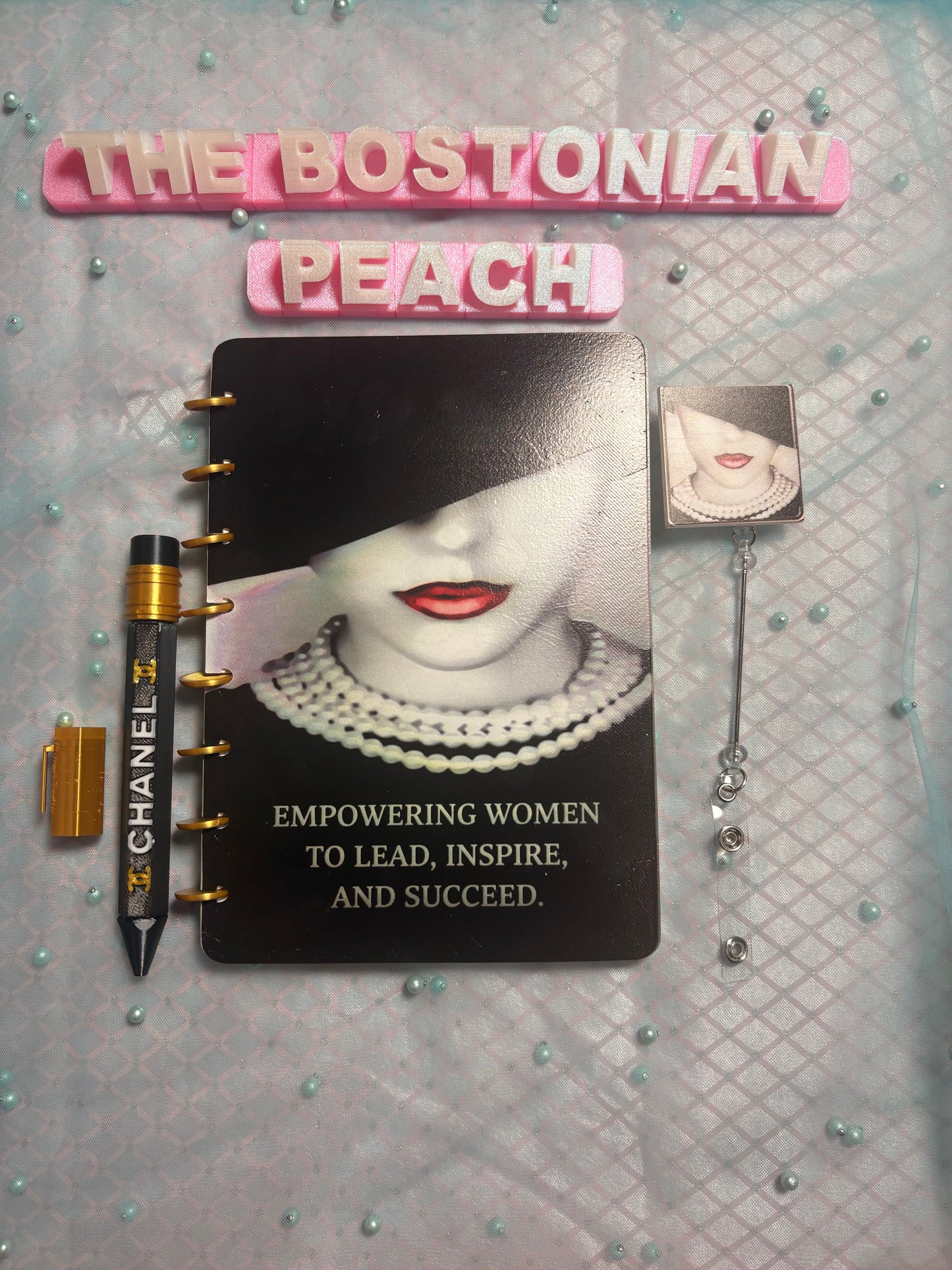 Empowering Women Gift Set – Custom Discbound Notebook, Pen, & Matching Badge Reel | Chic Executive Office Stationery