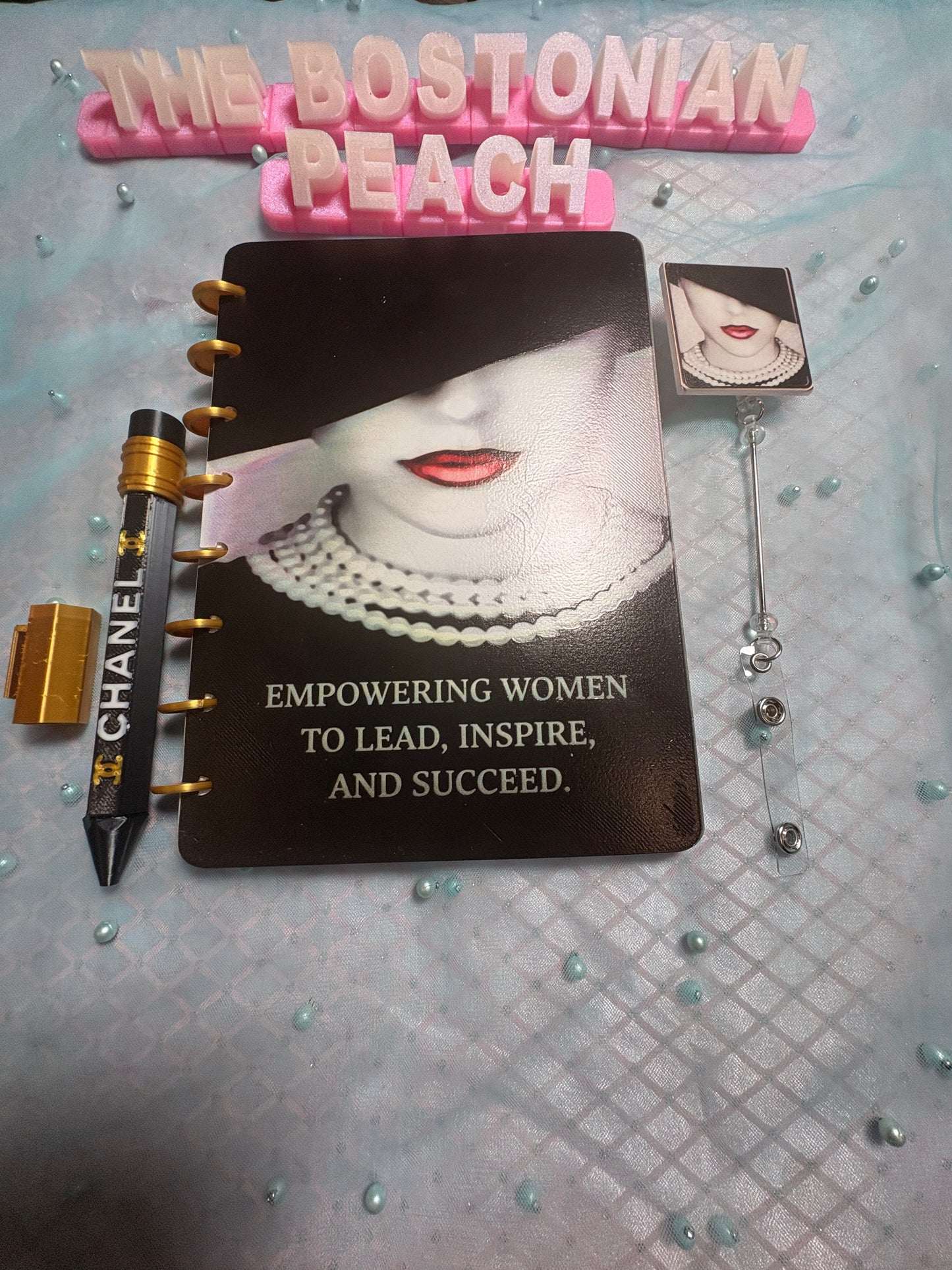 Empowering Women Gift Set – Custom Discbound Notebook, Pen, & Matching Badge Reel | Chic Executive Office Stationery